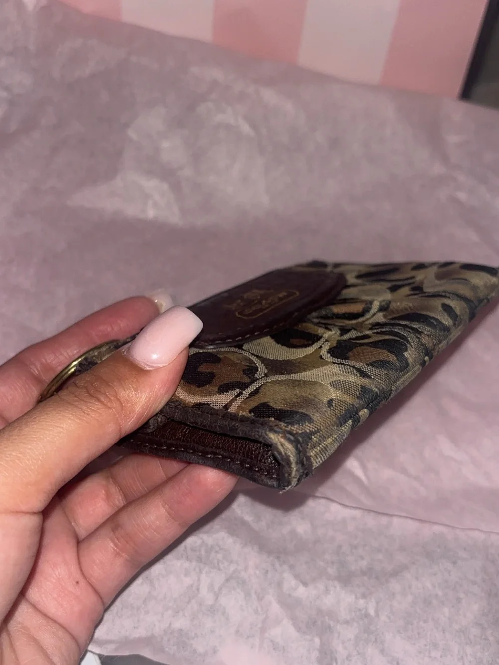 Coach Leopard Print Key & Card Holder in Brown and Black